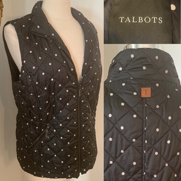 Black and White Polka Dot Puffer vest Talbots Size L Preppy career casual - Picture 6 of 16
